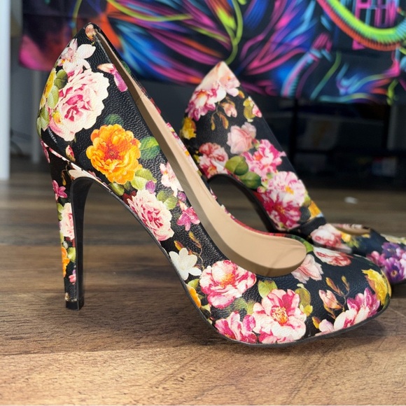 Bamboo Floral Print High Heels - Size 6 (36) - Picture 3 of 7